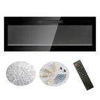36 inch recessed ultra thin tempered glass front wall mounted electric fireplace with remote and multi color flame & emberbed, LED light heater - Grand Goldman Shop