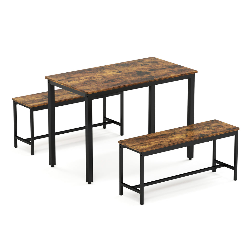 Dining Table Set, Bar Table with 2 Dining Benches, Kitchen Table Counter with Chairs, Industrial for Kitchen Breakfast Table, Living Room, Party Room, Rustic Brown and Black,43.3″L x23.6″W x 29.9″H - Grand Goldman Shop