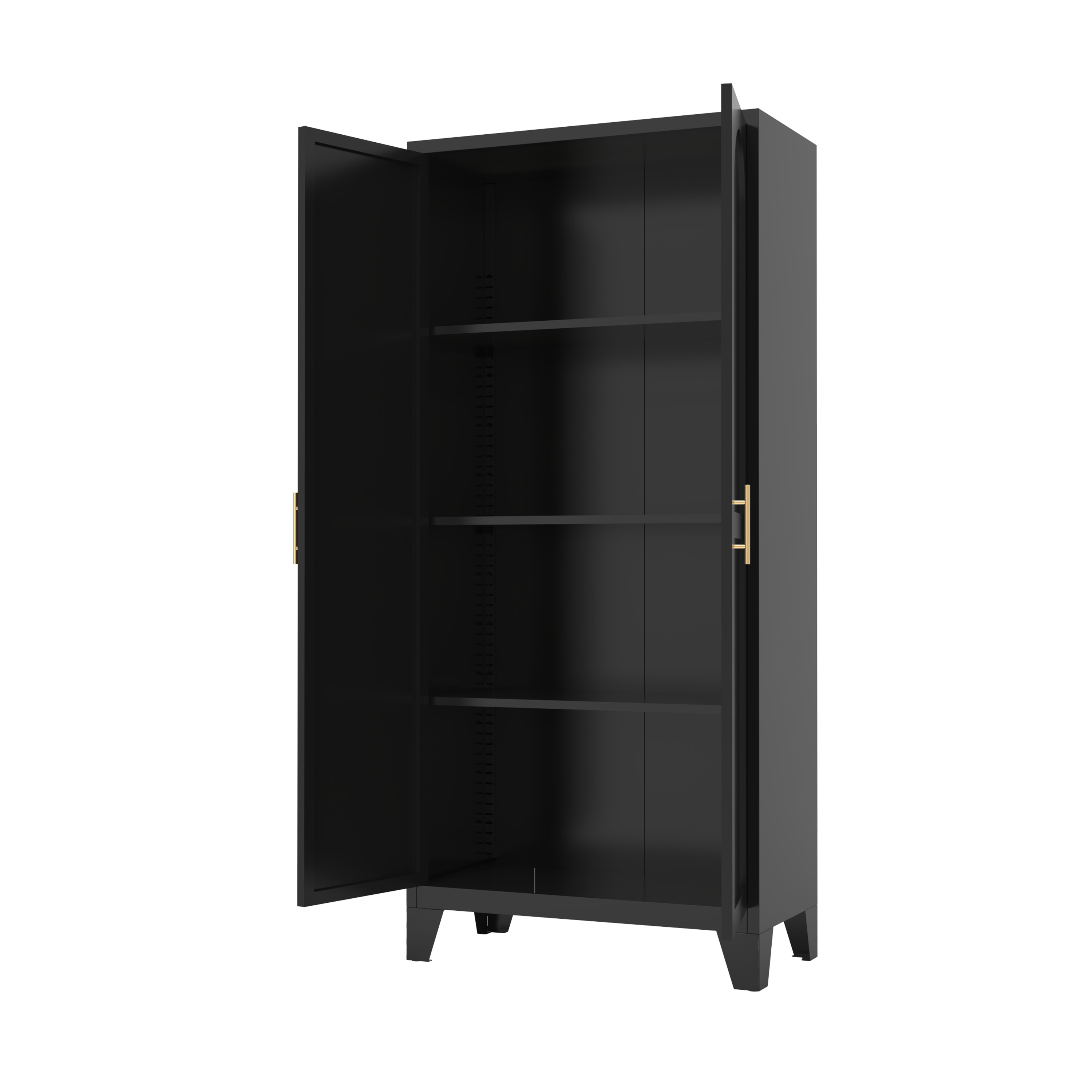 61'' 2 Shapely Doors Cabinet, Metal Storage Cabinet with Doors and Adjustable Shelves, for Bedroom, Living Room(Black) - Grand Goldman Shop