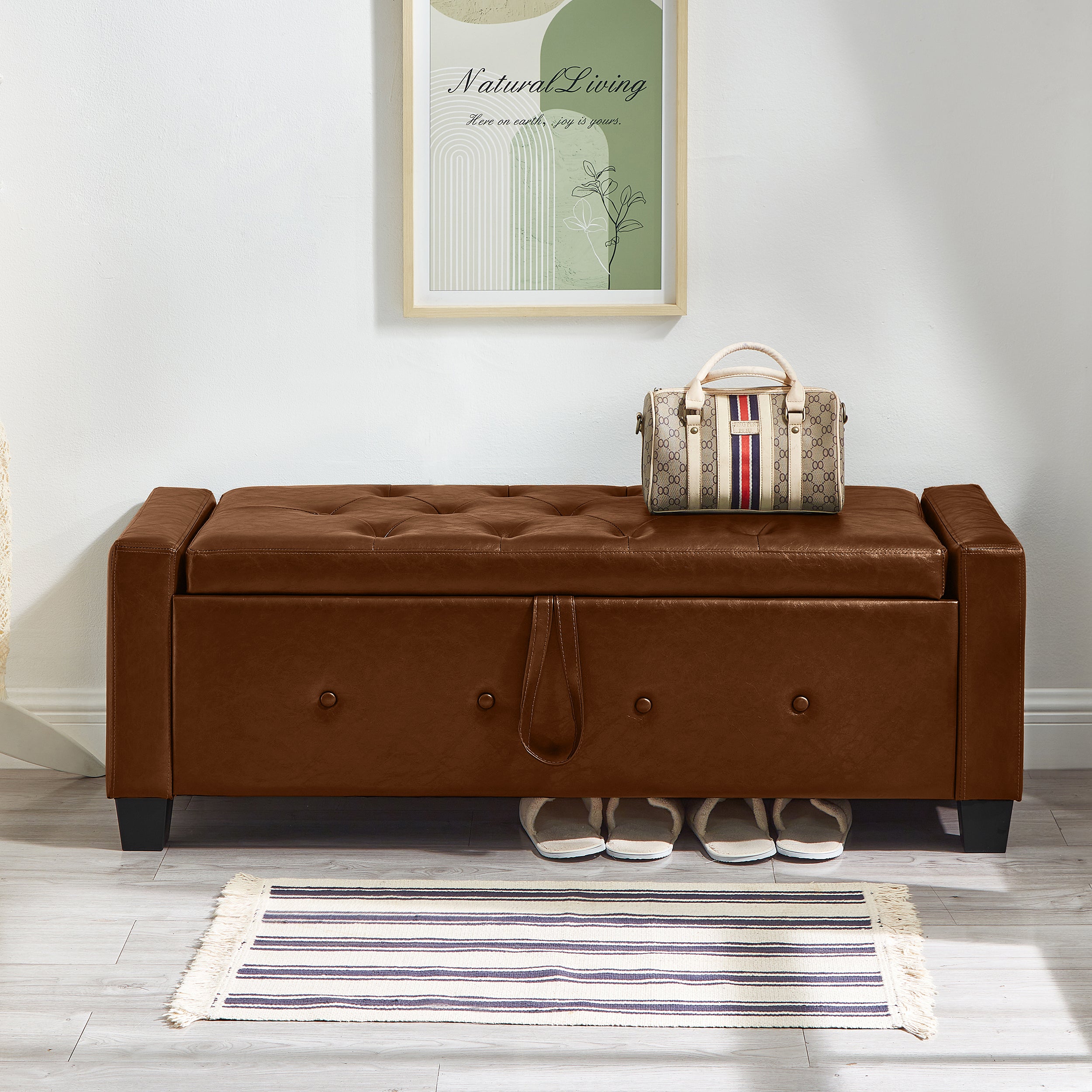 48' Ottoman Bench with Storage, Bench for Bedroom,Living Room,Hallway, Upholstered Tufted Faux Leather PU Ottoman Brown - Grand Goldman Shop