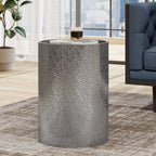 Modern Round Accent Table with Hammered Surface in Silver Iron Frame - Grand Goldman Shop