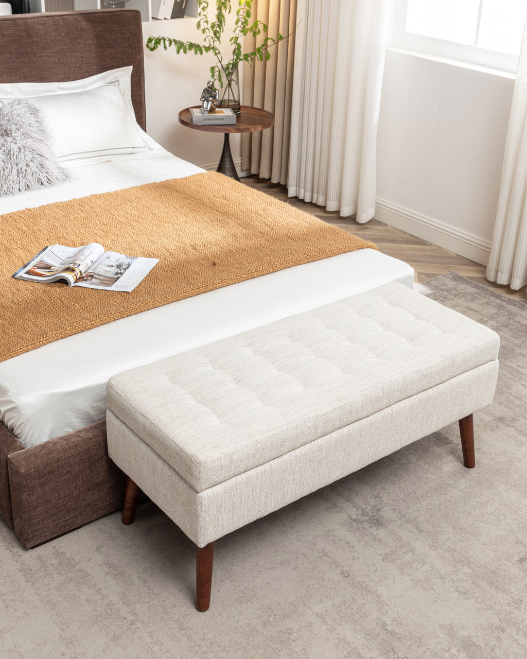 Storage Bench with Storage Bench for Bedroom End of Bed Bench Foot of Bed Bench Entryway Bench Storage Ottoman Bench 43.7' W x 18.1' D Off White Bench - Grand Goldman Shop