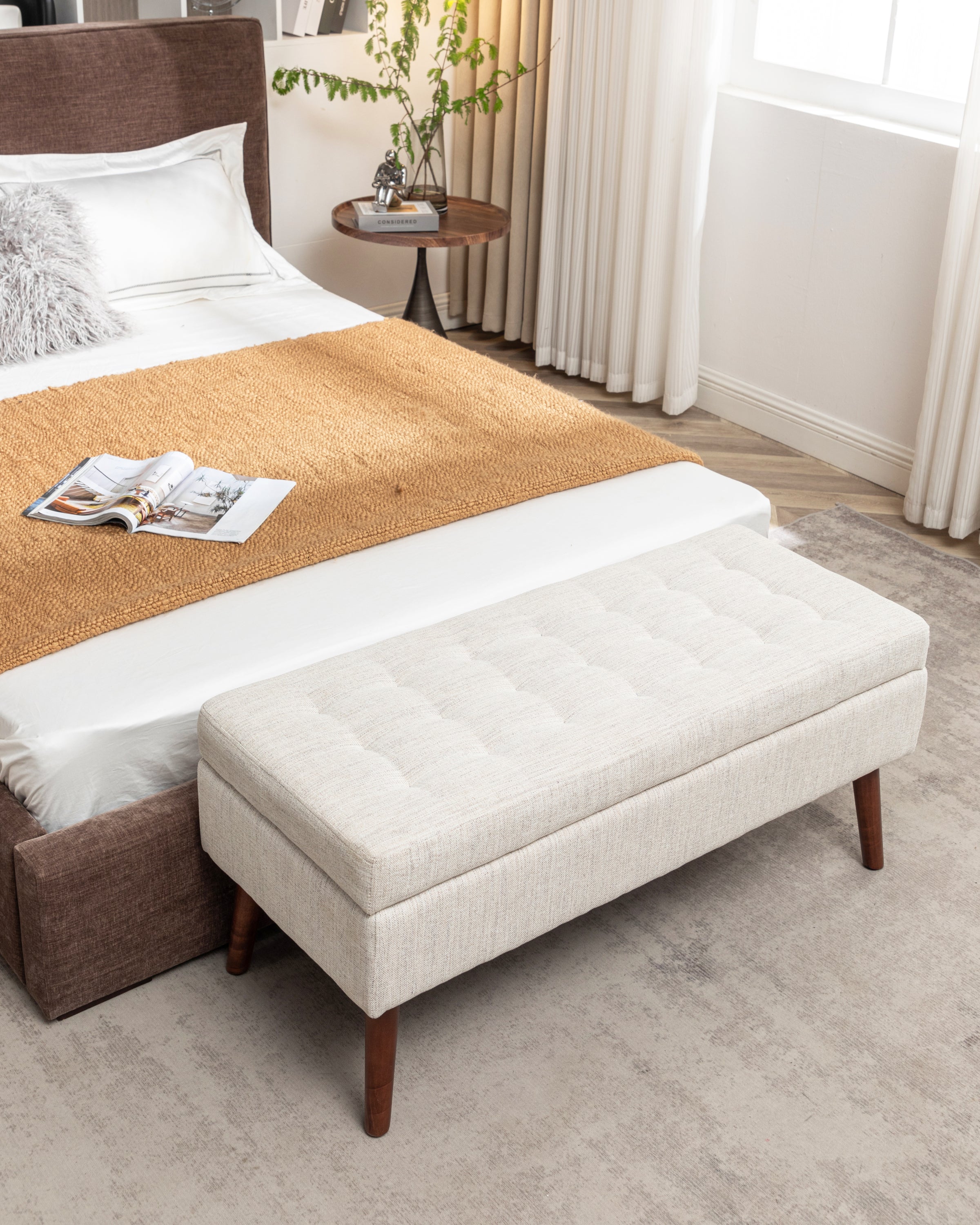 Storage Bench with Storage Bench for Bedroom End of Bed Bench Foot of Bed Bench Entryway Bench Storage Ottoman Bench 43.7' W x 18.1' D Off White Bench - Grand Goldman Shop