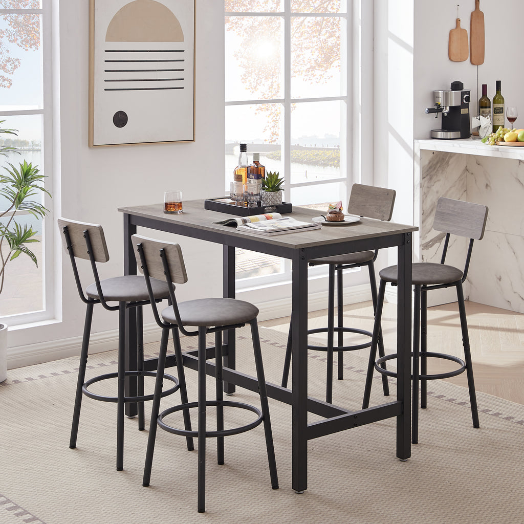 Bar Table Set with 4 Bar stools PU Soft seat with backrest, Grey, 47.24'' L x 23.62'' W x 35.43'' H - Grand Goldman Shop