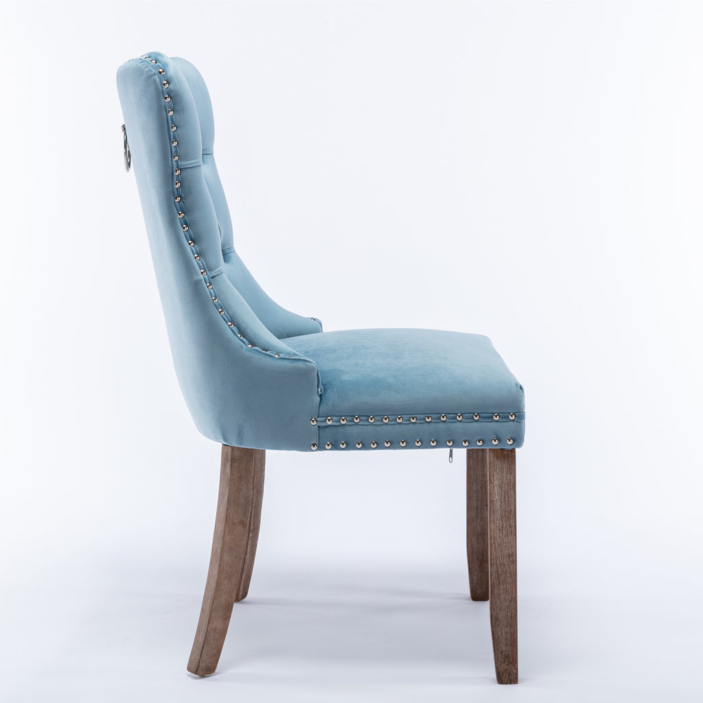 Nikki Collection Modern, High-end Tufted Solid Wood Contemporary Velvet Upholstered Dining Chair with Wood Legs Nailhead Trim 2-Pcs Set,Light Blue, SW2001LB - Grand Goldman Shop
