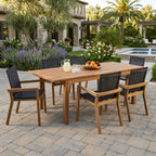 7-teiliges Essgruppe aus Akazienholz, modernes Set mit 6 Stühlen und 1 großem Tisch, Essmöbel-Set für Rasen, Garten, Terrasse, Poolbereich, Teak