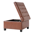 Light Brown PU Storage Ottoman with Rubber Wood Legs, 30.25'' Square Tufted Indoor Ottoman with Lift-Top Storage for Living Room, Bedroom & Entryway,300lbs Weight Capacity - Grand Goldman Shop