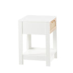 Modern Rattan End Table with Drawer, White MDF and Rattan, 15.75' Square - Grand Goldman Shop