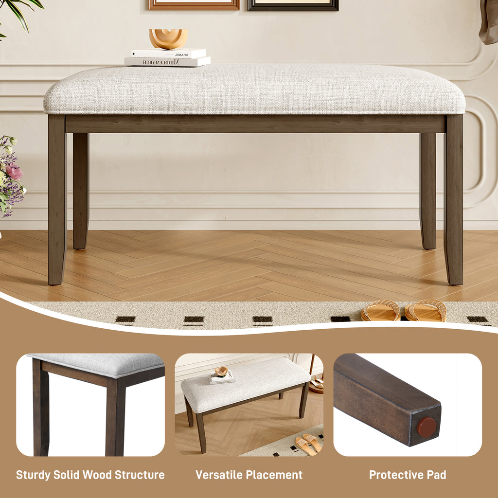 Upholstered Bench for Bedroom End of Bed,38-inch Entryway Bench for Living Room,Dining Bench with Padded Seat and Solid Wood Leg for Kitchen Bedroom,Indoor and Hallway (Bench, Beige+Brown) - Grand Goldman Shop