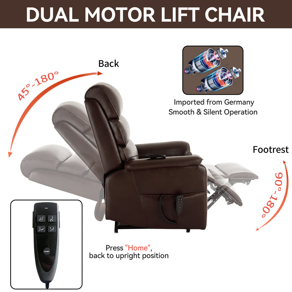 Brown Leatheraire Dual Motor Infinite Position Up to 350 LBS Power Lift Recliner Chair with Power-Remote, Heat Massage and Heavy Duty Motion Mechanism - Grand Goldman Shop