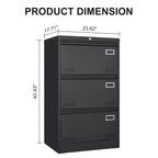 Black Metal 3-Drawer Lateral Filing Cabinet with Lock for Home and Office - Grand Goldman