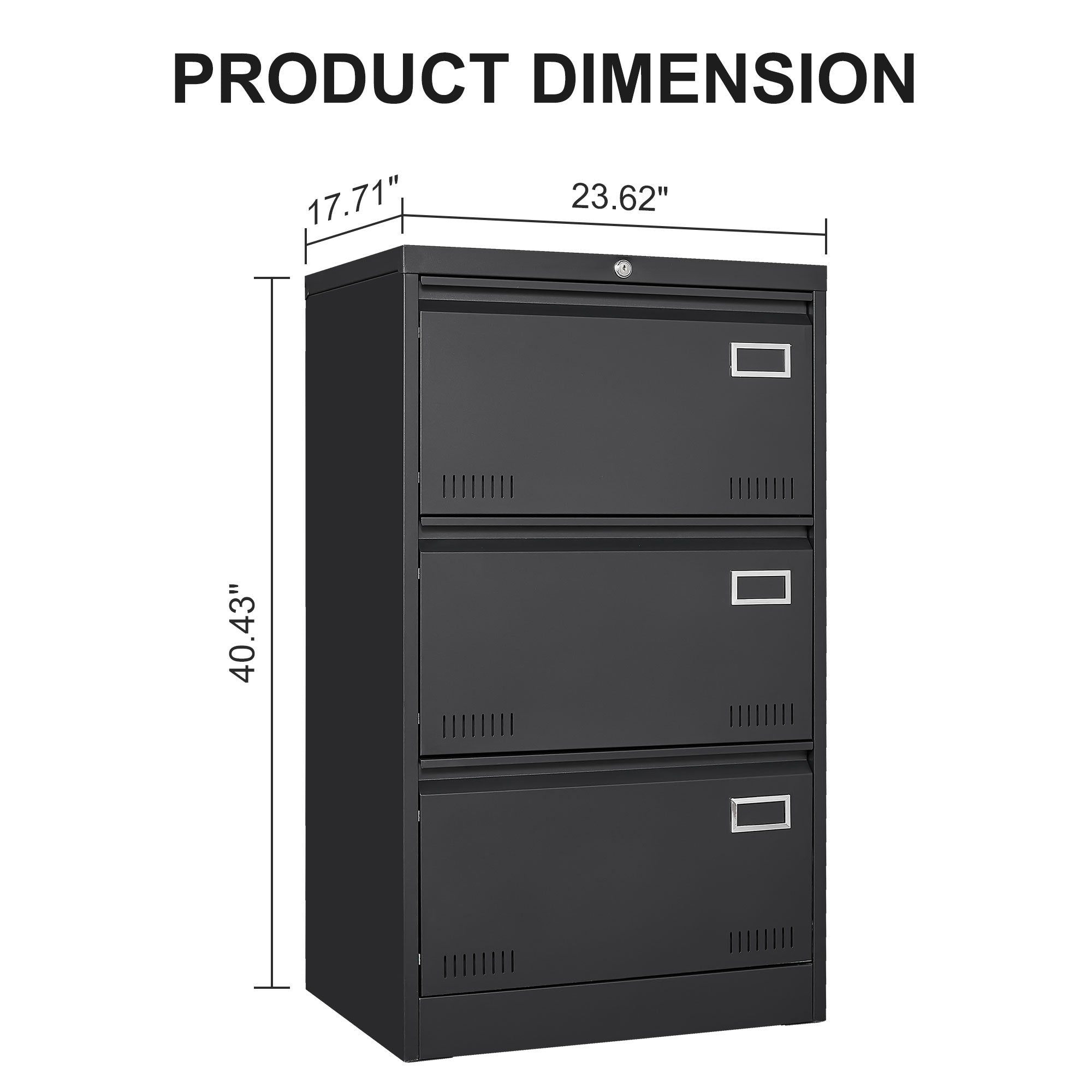 Black Metal 3-Drawer Lateral Filing Cabinet with Lock for Home and Office - Grand Goldman