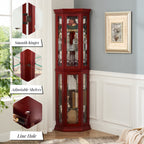 Corner Curio Cabinet Lighted Corner Display, Glass Display Shelf Shelving Bar cabinet with Tempered Glass Door, Bar Cabinet,Cabinet with Adjustable Shelf Glass Cabinet Shelves Bead Bulb Included - Grand Goldman Shop