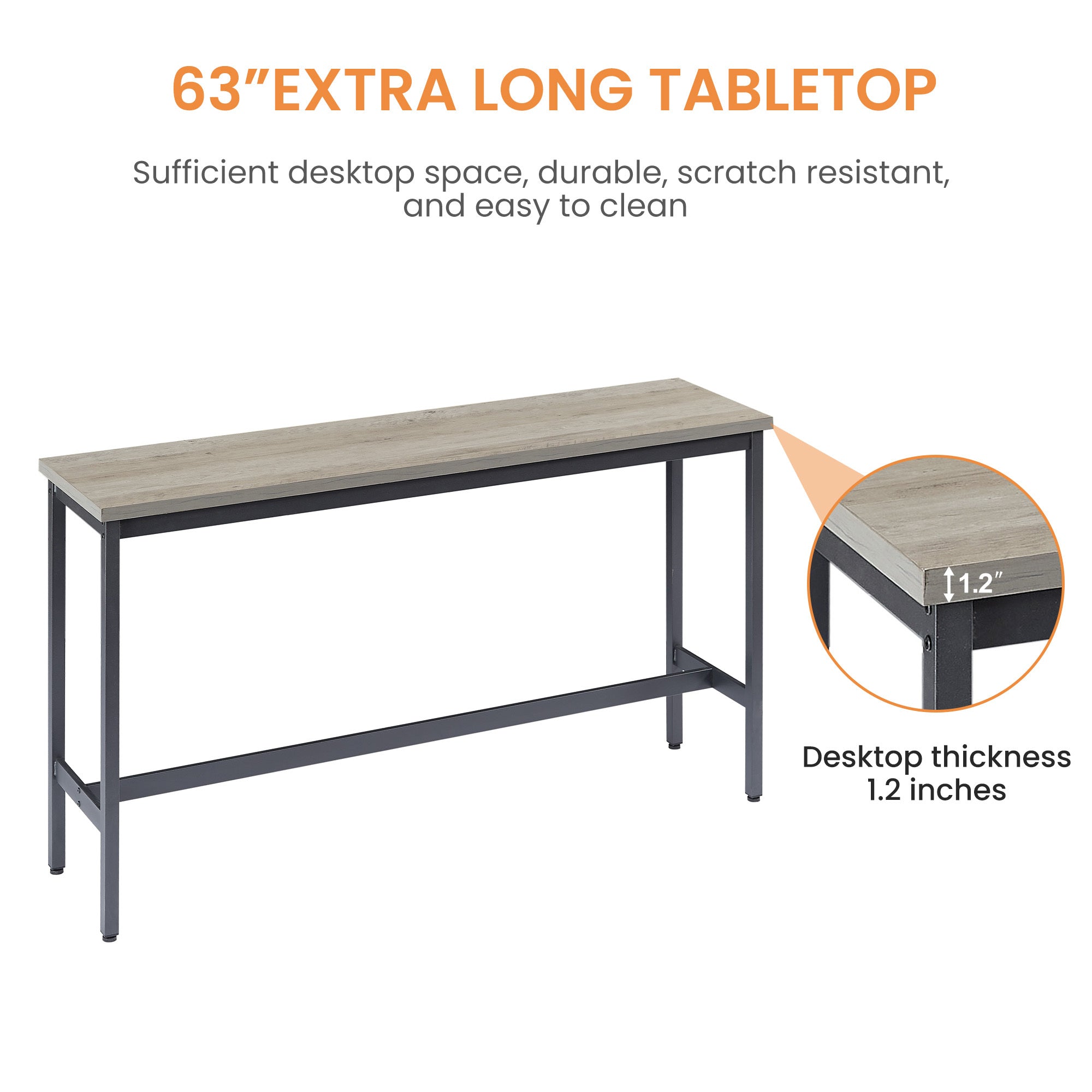 Long Bar Table Set with 3 PU Upholstered Bar Stools, Industrial Bar Table and Chairs for Kitchen Breakfast Table, Living Room, Banquet Hall, Rustic Gray and Black, 63″L x15.7'W x 37.5'H - Grand Goldman Shop