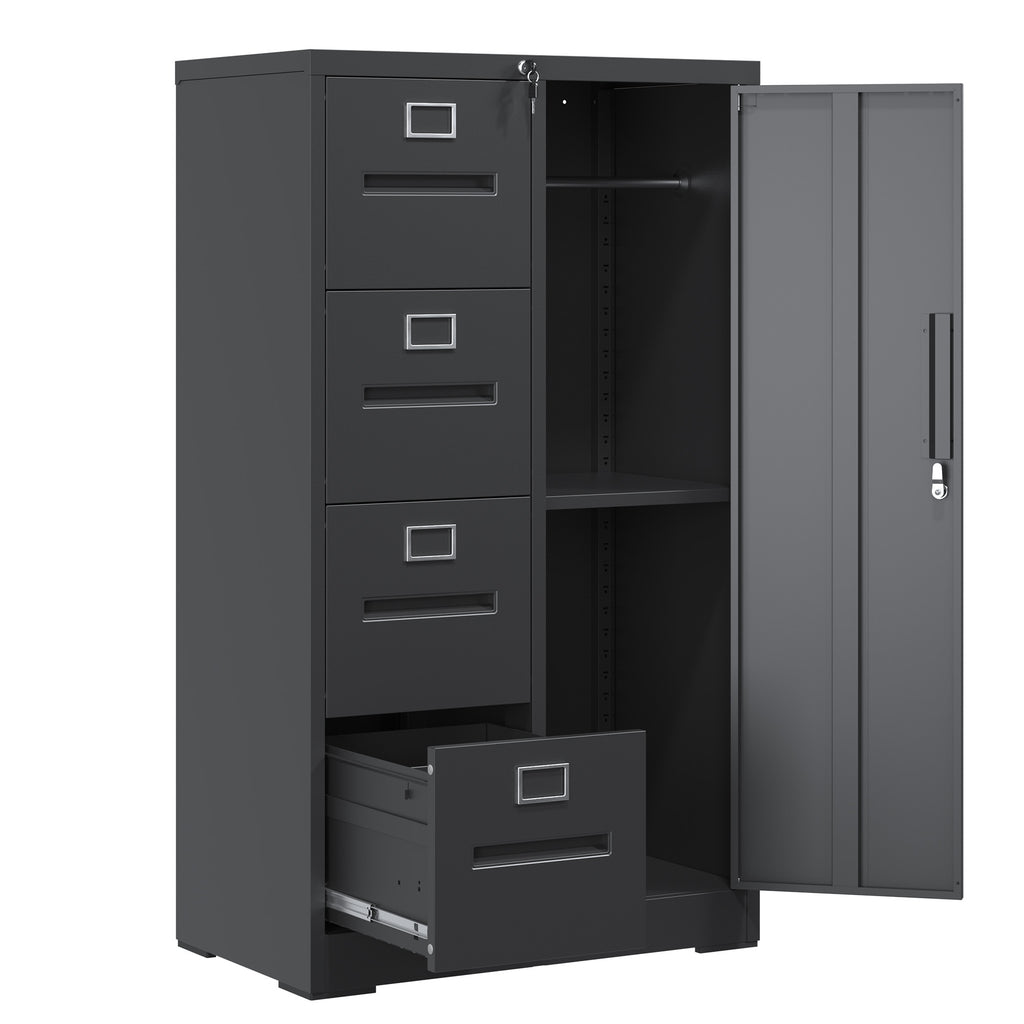 Metal Storage Vertical Filing Cabinet with Lock, Steel File Locker with 4 Drawers and 1 door for School, Living Room, Bedroom