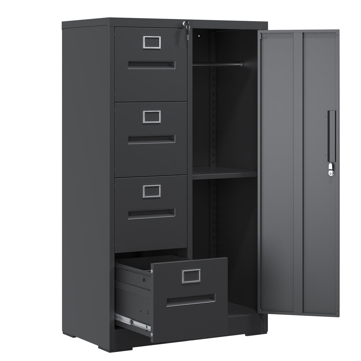Metal Storage Vertical Filing Cabinet with Lock, Steel File Locker with 4 Drawers and 1 door for School, Living Room, Bedroom
