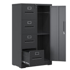 Metal Storage Vertical Filing Cabinet with Lock, Steel File Locker with 4 Drawers and 1 door for School, Living Room, Bedroom