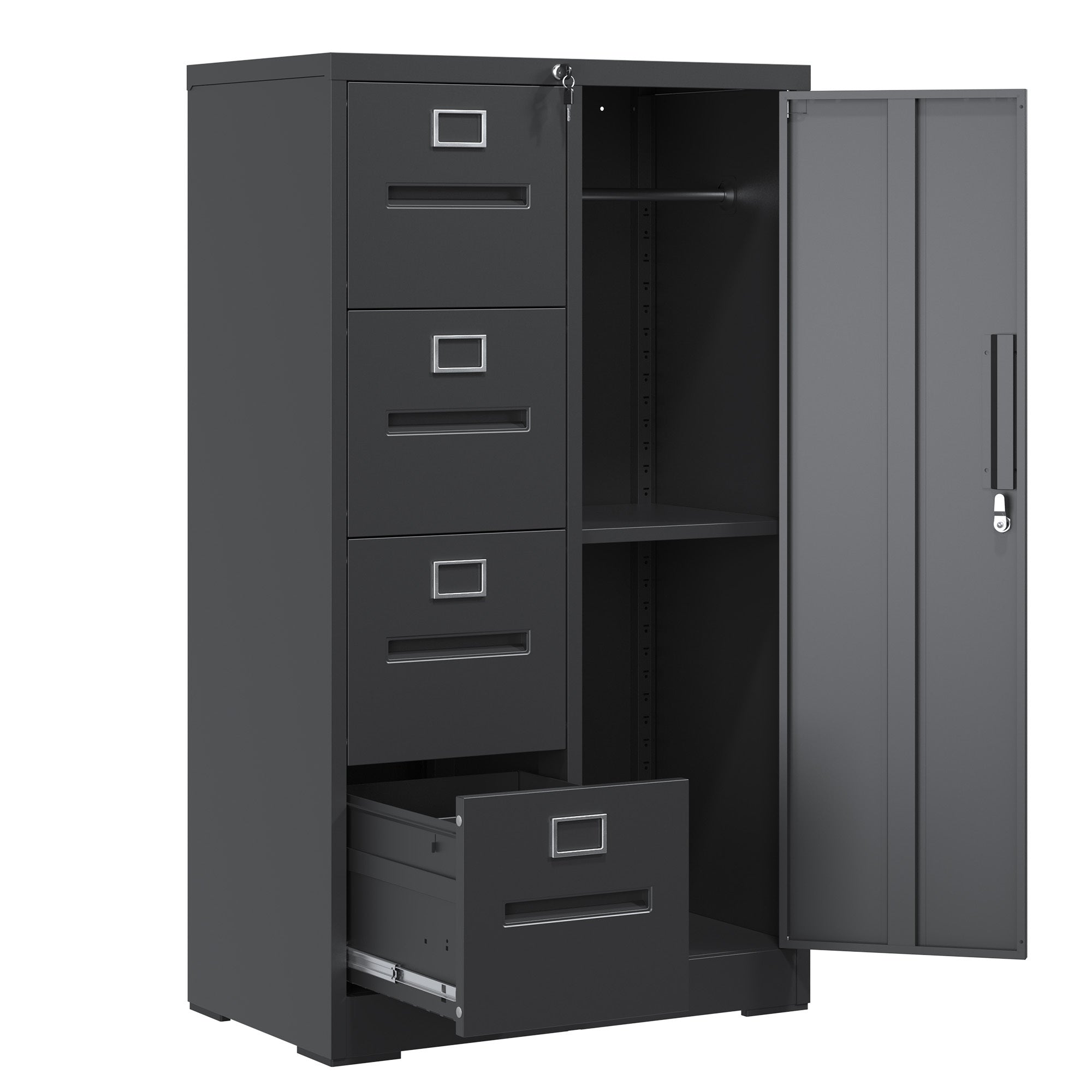 Metal Storage Vertical Filing Cabinet with Lock, Steel File Locker with 4 Drawers and 1 door for School, Living Room, Bedroom