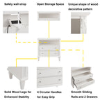 Open Space and 2 Drawers Dresser Nightstand with Charging Station, Farmhouse End Table with USB Ports and Outlets, Fluted Pilasters Design Side Table with Solid Wood Legs for Bedroom - Grand Goldman Shop