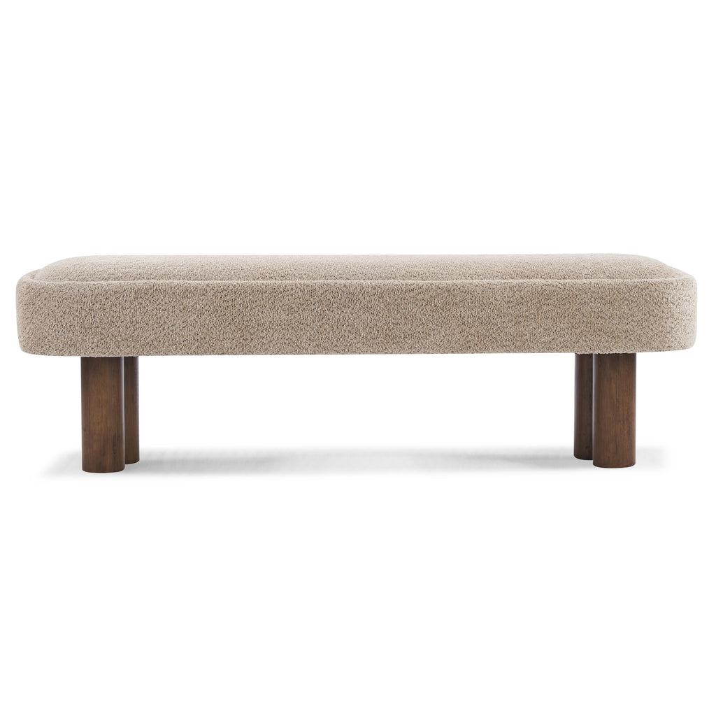 Indoor Khaki Boucle Dining Bench with Walnut Color Legs, 60.04'L Upholstered Seating for Kitchen, Dining Room and Living Space,250lbs Capacity - Grand Goldman Shop