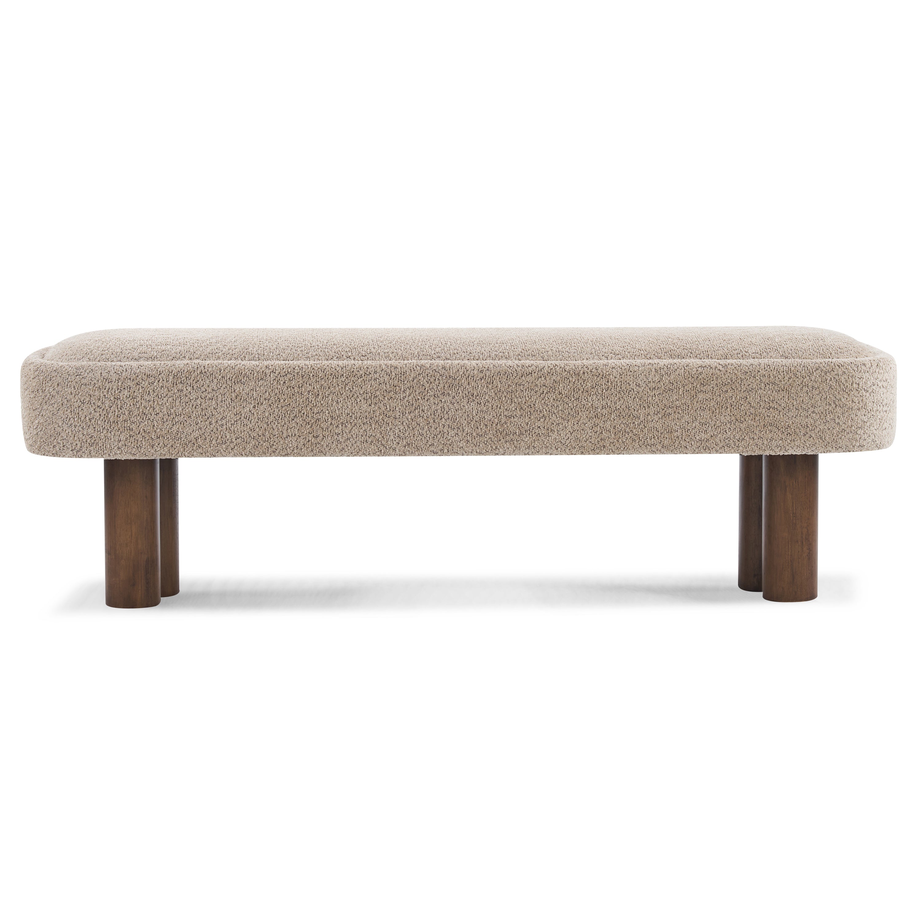 Indoor Khaki Boucle Dining Bench with Walnut Color Legs, 60.04'L Upholstered Seating for Kitchen, Dining Room and Living Space,250lbs Capacity - Grand Goldman Shop