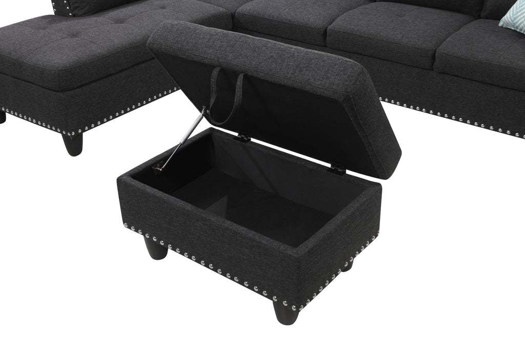 Alger 98' Wide Left Hand Facing Sofa & Chaise with Ottoman - Grand Goldman Shop
