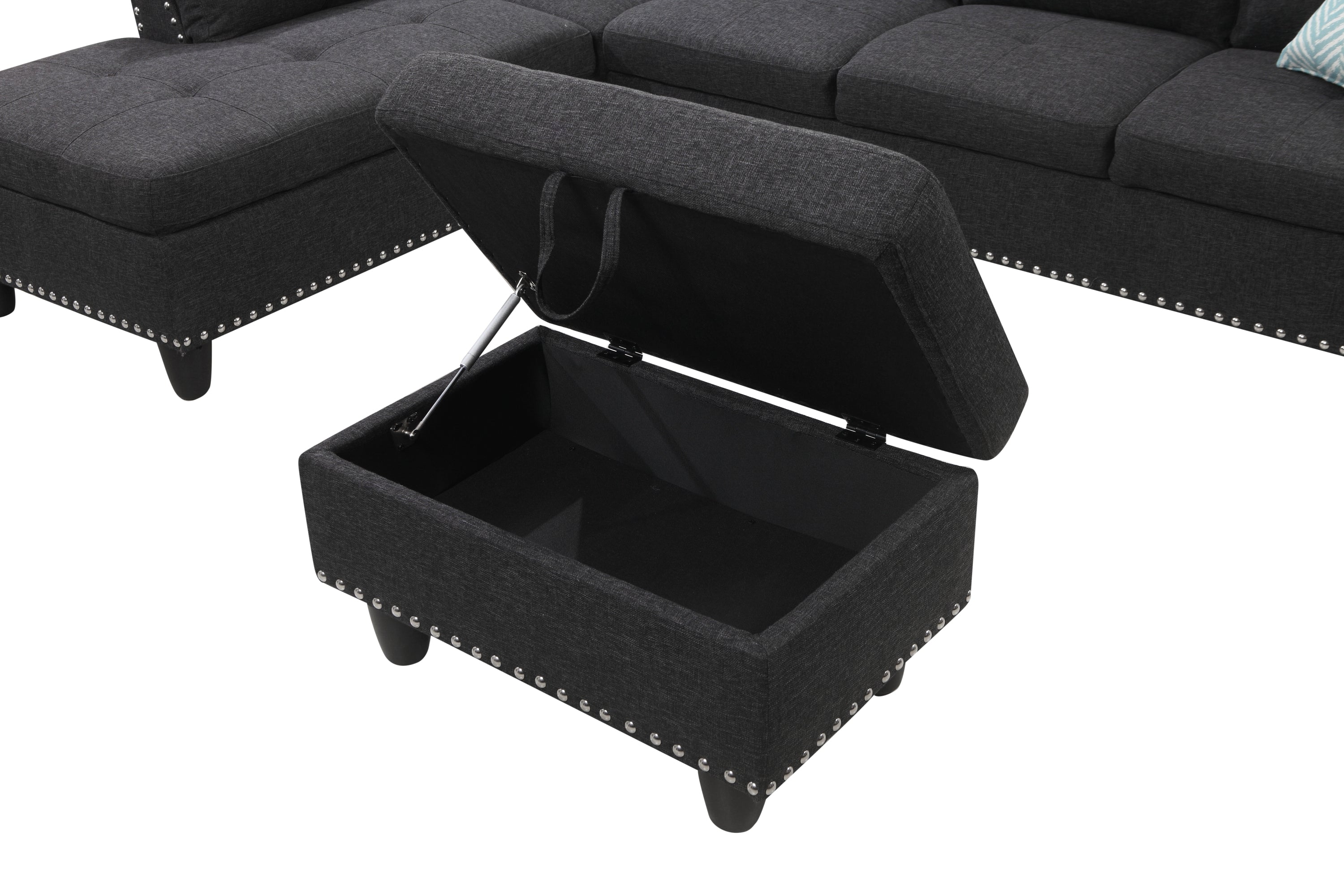 Alger 98' Wide Left Hand Facing Sofa & Chaise with Ottoman - Grand Goldman Shop
