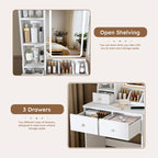 Modern White Vanity Desk with 3 LED Lighting Modes, 3 Drawers, Open Shelves, Hair Dryer Holder, and Dressing Chair - MDF Construction - Grand Goldman Shop