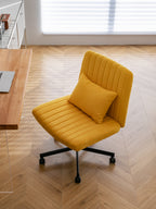 Yellow Linen Criss Cross Armless Office Chair with Wheels - Modern Comfort for Home Office, Meditation & Makeup Spaces - Gran