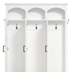 Classic Arched Design Hall Tree with 3 Hidden Storage, Farmhouse Mudroom with Walnut Bench, Mid-Century All-in-One Entryway Organizer with 5 Hooks for Hallway, White - Grand Goldman Shop