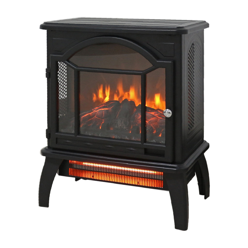 Classical Free-Standing 3D Flame Electric Infrared Quartz Fireplace Stove with Remote Control in Antique Black - Grand Goldman Shop