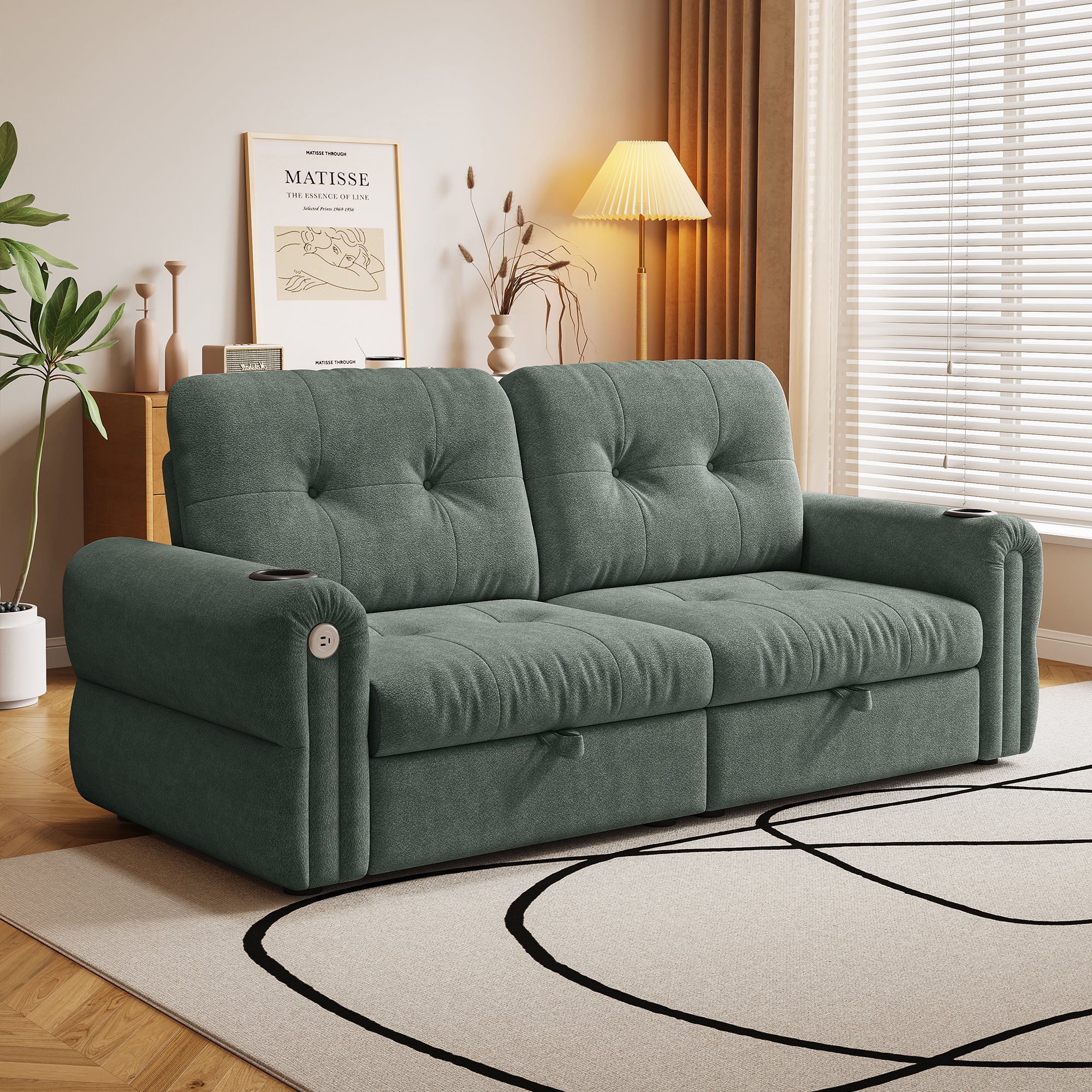 It is a multi-functional sofa, a 77-inch convertible sofa bed, and a 2-in-1 piece suitable for both sitting and lying down. Made of  Chenille fabric, it is suitable for living rooms, bedrooms - Grand Goldman Shop