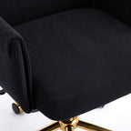 Ergonomic Mid-Back Office Chair with Striped Fabric, Black Corduroy, Gold Base, 25.2 x 24.0 x 41.9 inches - Grand Goldman
