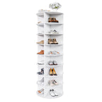 Rotating Shoe Rack Tower, 8-Tier Spinning Storage Rack, Free Standing 360° Revolving Organizer in White with PVC Construction, Holds 32 Pairs of Shoes - Grand Goldman Shop