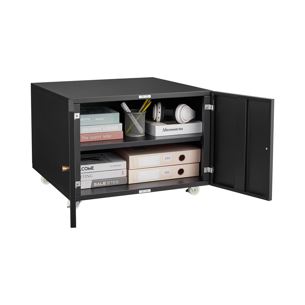 Modern Office Copier Cabinet Black 2-Door Steel Mobile Pedestal File Printer Stand | Premium Home Decor - Grand Goldman