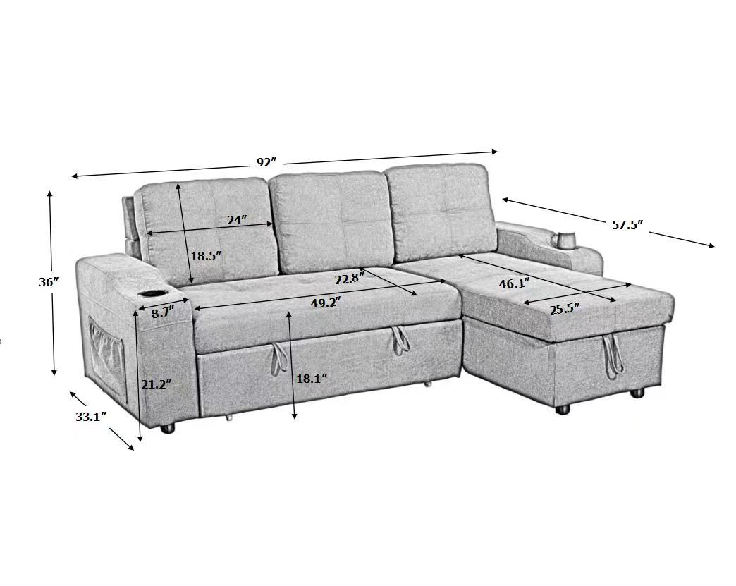 MEGA convertible corner sofa with armrest storage, living room and apartment sectional sofa, right chaise longue and grey - Grand Goldman Shop