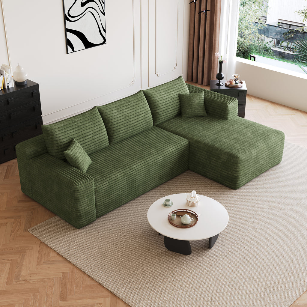 95' Cloud Sectional Sofa,Modern Minimalist Upholstered Couches, Comfort U Shaped Sofa for Living Room,Deep Seat Corner Couch,No Assembly Required,Green( (Plush Corduroy Fabric) - Grand Goldman Shop