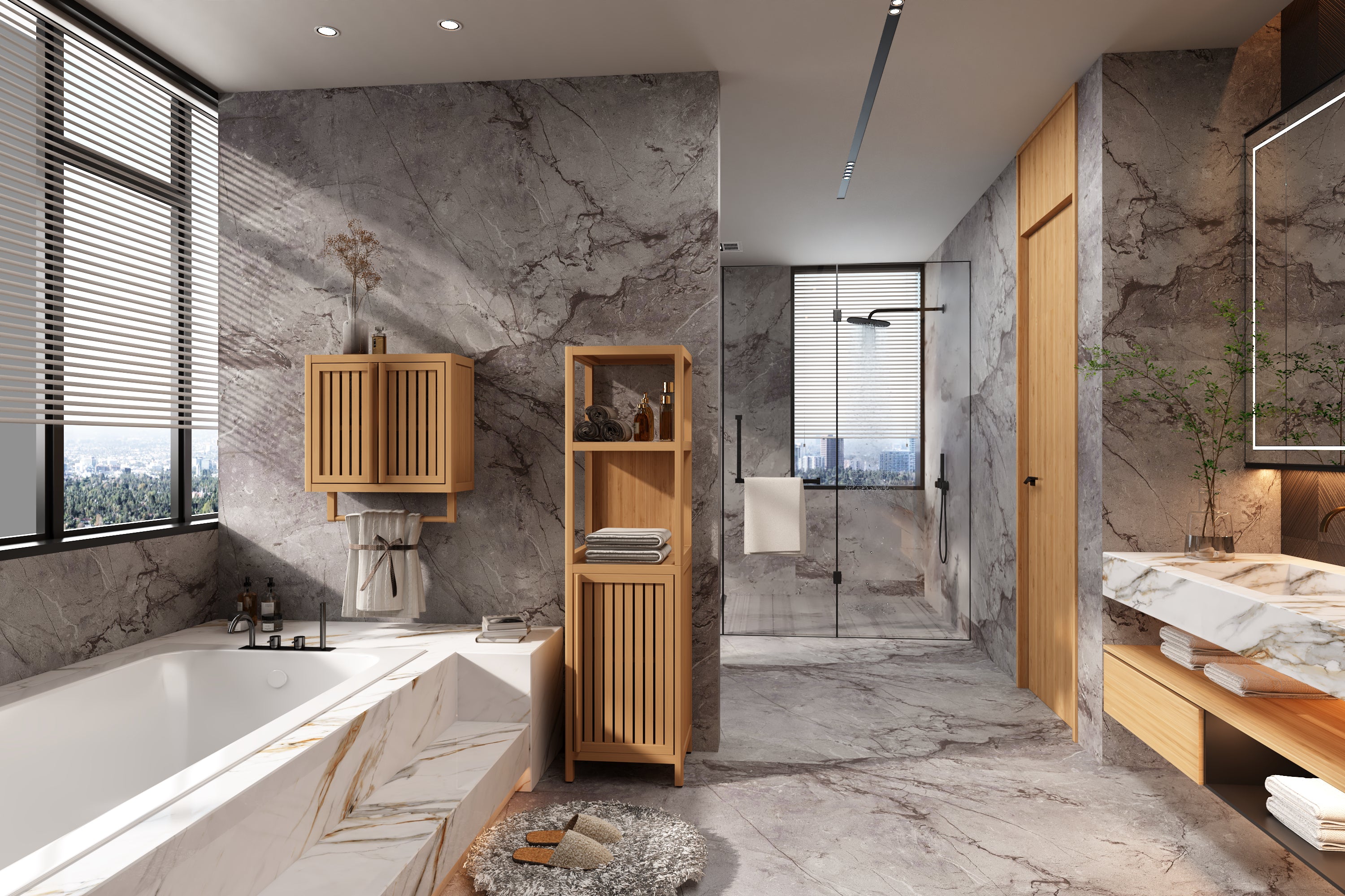 Large capacity multifunctional bamboo storage cabinet furniture for bathroom and living room - Grand Goldman Shop