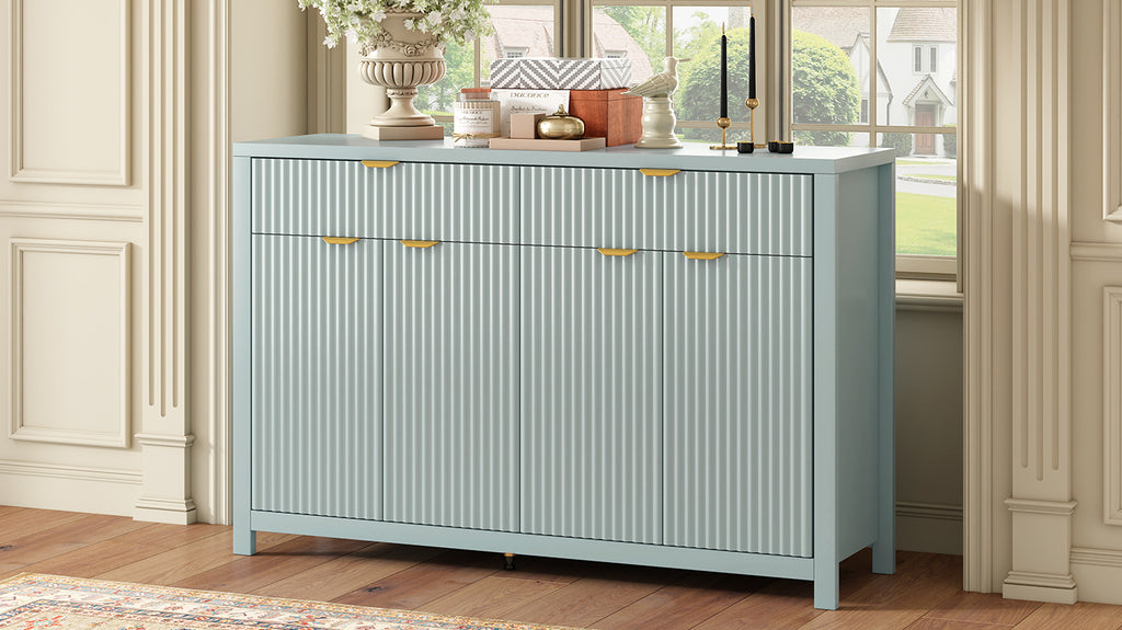 U_STYLE Modern 55.1'' Sideboard Buffet Cabinet with 2 Drawers & 4 Doors, Adjustable Shelves, Wave-Pattern Design, Aluminum Handles, Painted MDF, Scandinavian Storage for Dining Room, Living Room - Grand Goldman Shop