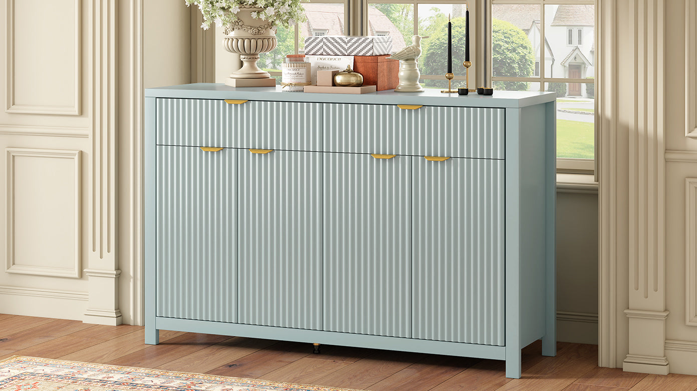 U_STYLE Modern 55.1'' Sideboard Buffet Cabinet with 2 Drawers & 4 Doors, Adjustable Shelves, Wave-Pattern Design, Aluminum Handles, Painted MDF, Scandinavian Storage for Dining Room, Living Room - Grand Goldman Shop