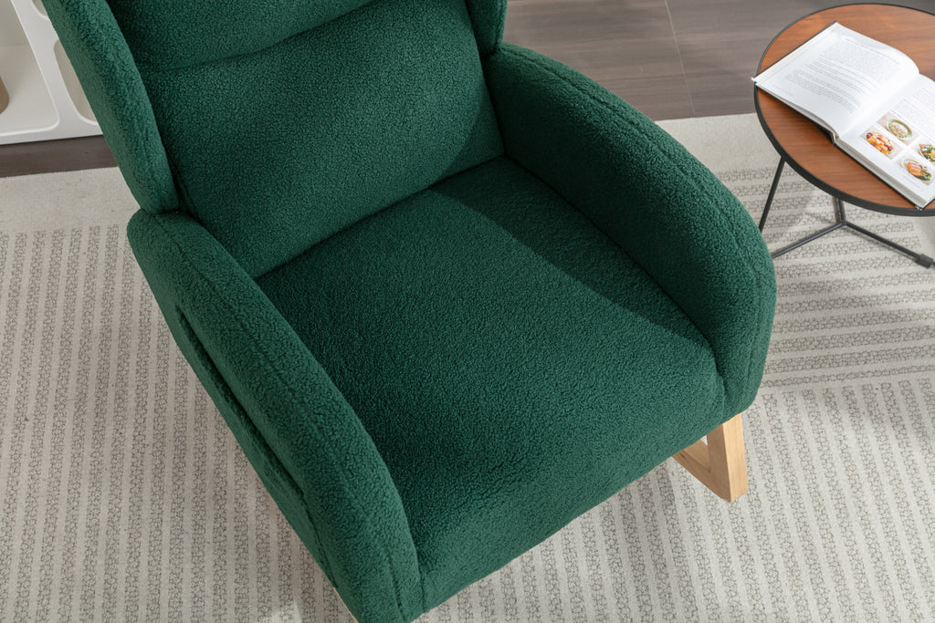 049-Teddy Fabric Rocking Chair With Packet Wood Legs,Green - Grand Goldman Shop