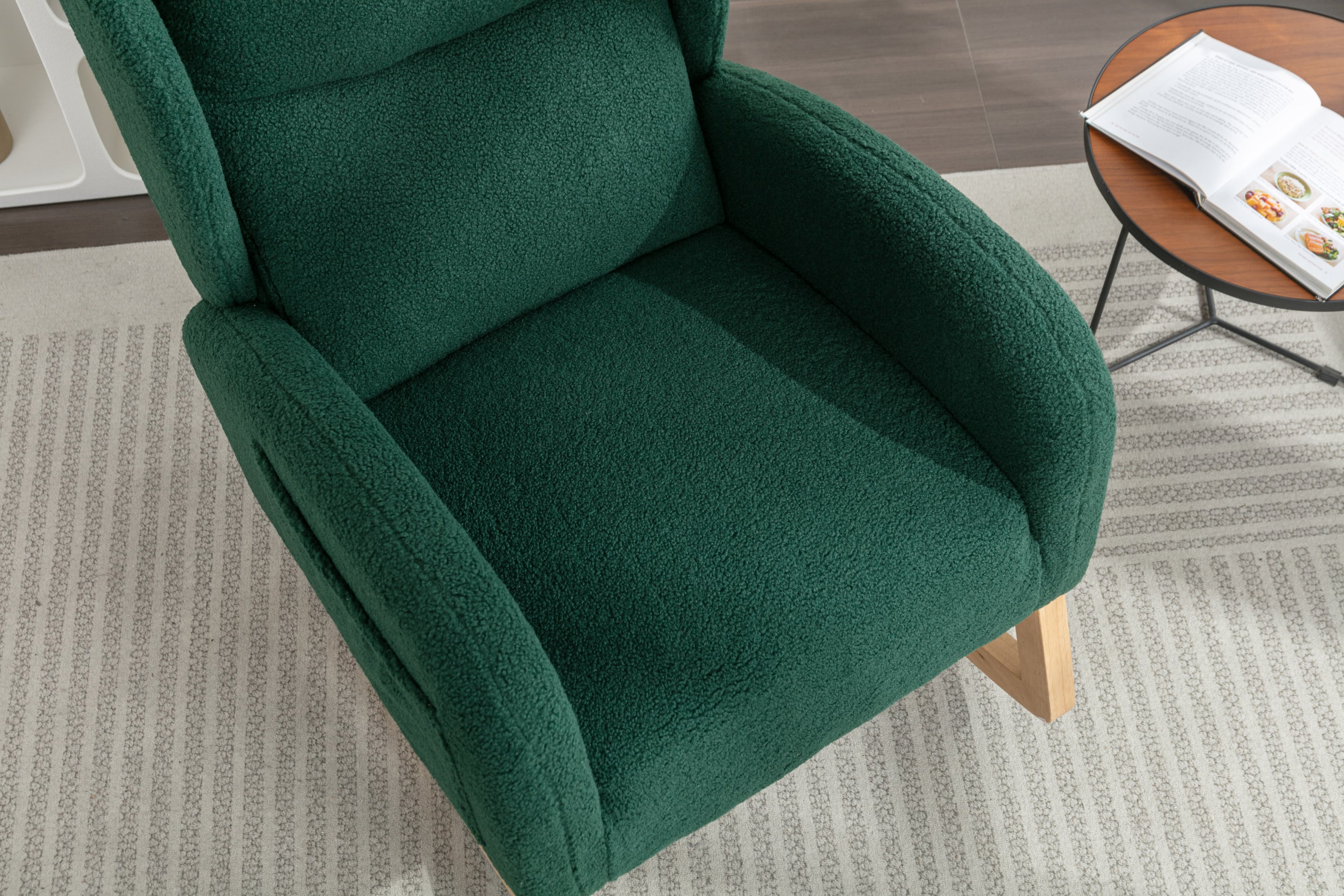 049-Teddy Fabric Rocking Chair With Packet Wood Legs,Green - Grand Goldman Shop