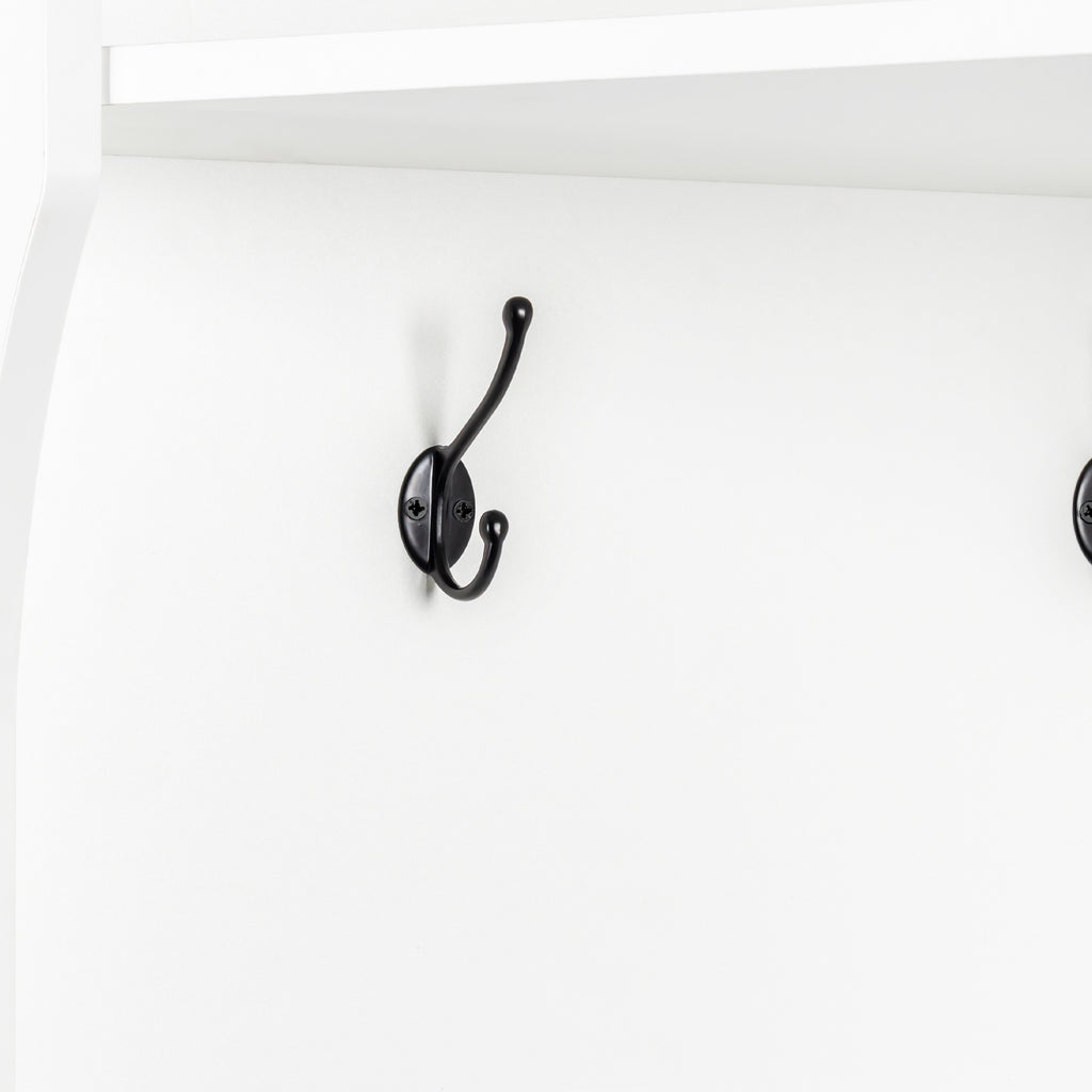 Minimalist Corner Hall Tree with Shoe Bench, Versatile Entryway Coat Rack with 4 Hooks, Corner Cabinet with Adjustable Shelf for Hallway, Living Room, White, 29.5''W*71.6''H (OLD SKU: N721P189665K) - Grand Goldman Shop