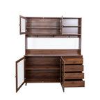 63' W Large Kitchen Hutch Cabinet, Freestanding Pantry Cabinets Storage Kitchen Cupboard with 4 Doors, 4 Drawers & Microwave Shelf, Walnut - Grand Goldman Shop