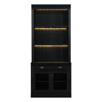 83.4'Tall Bookshelf with 3 pieces LED Lighting, Modern Bookcase with 2 Glass Doors and 1 Drawer,Storage Bookcase with Open Sh
