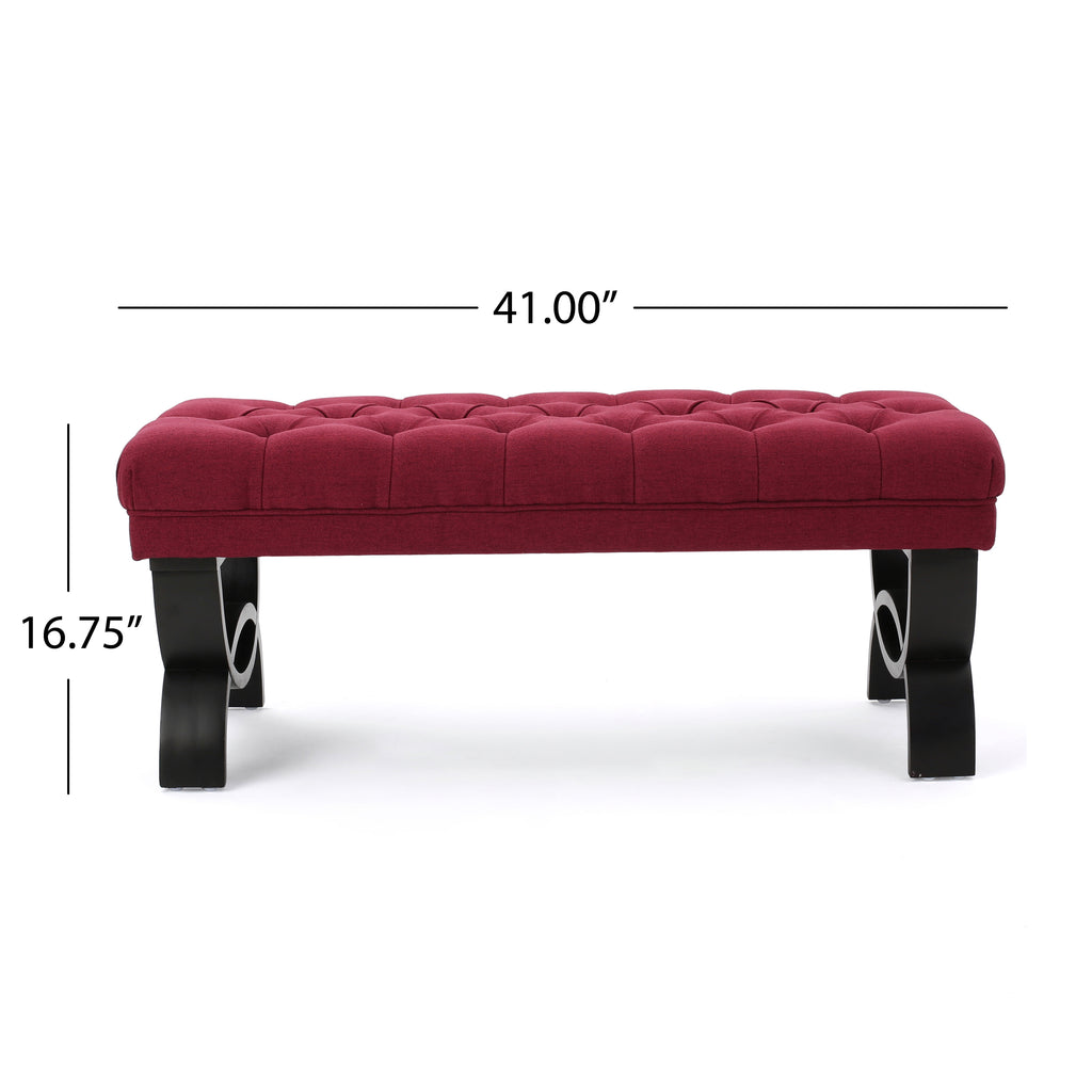 HILTON Ottoman Bench with Button Tufting and Half-Circle Legs in Red Fabric - Grand Goldman Shop