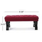 HILTON Ottoman Bench with Button Tufting and Half-Circle Legs in Red Fabric - Grand Goldman Shop