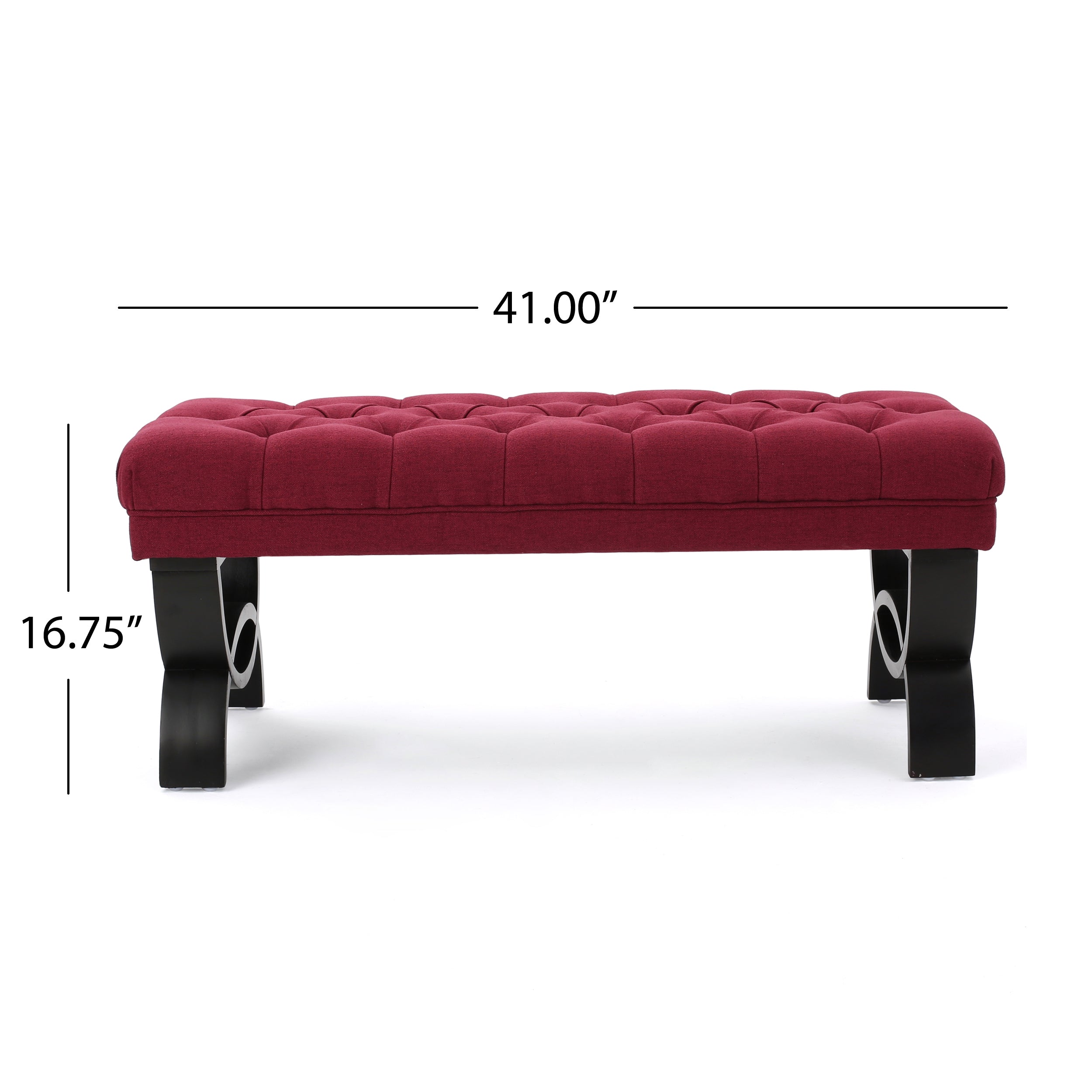 HILTON Ottoman Bench with Button Tufting and Half-Circle Legs in Red Fabric - Grand Goldman Shop