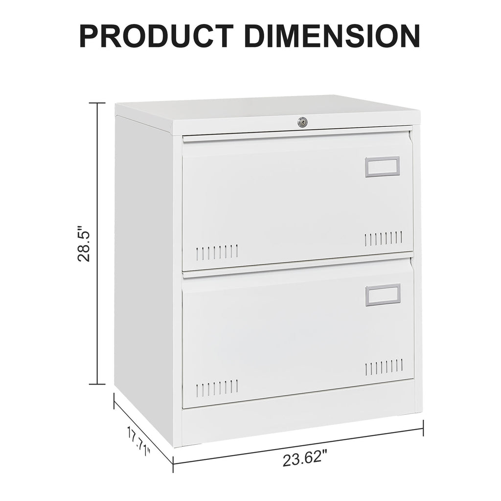 White Metal Lateral File Cabinet with Lock, 3 Drawers for Office/Home, Anti-Tip Design - Grand Goldman