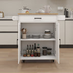 Kitchen island rolling trolley cart with Adjustable Shelves & towel rack & seasoning rack rubber wood table top-White - Grand Goldman Shop